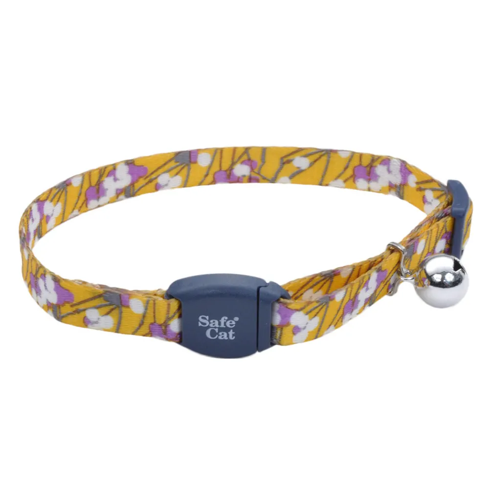 Safe Cat By Coastal Leashes & Collars | Leashes & Collars^Safe Cat Adjustable Breakaway Cat Collar with Magnetic Buckle, Charcoal Stemmed Flower, 3/8-in x 8-in-12-in