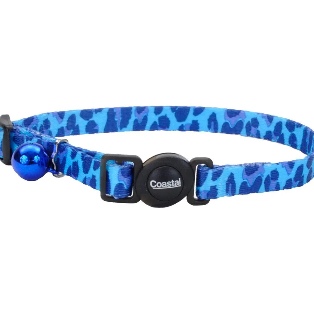 Safe Cat By Coastal Leashes & Collars | Leashes & Collars^Safe Cat Fashion Adjustable Breakaway Cat Collar, Blue Leopard, 3/8-in x 8-12-in