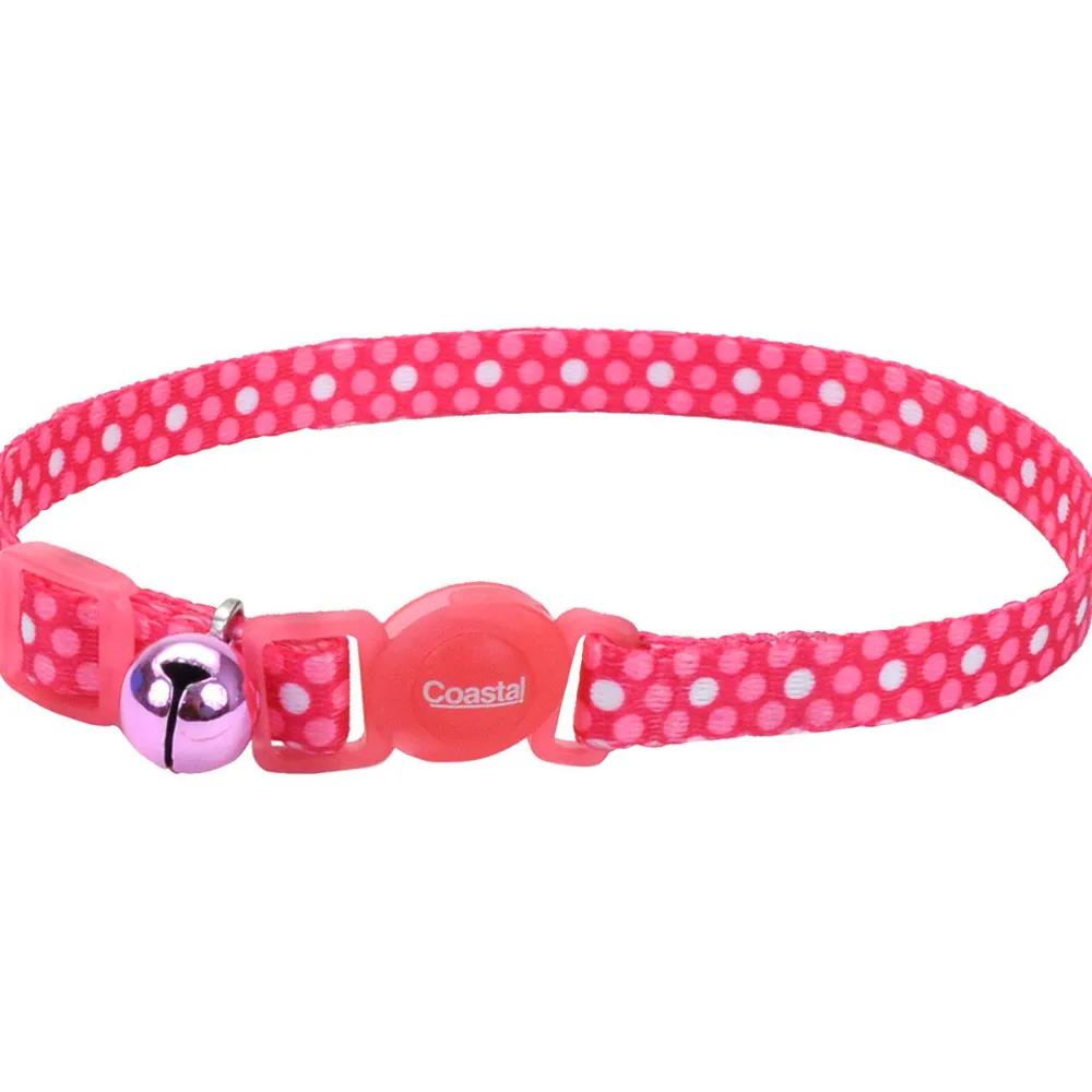 Safe Cat By Coastal Leashes & Collars | Leashes & Collars^Safe Cat Fashion Adjustable Breakaway Cat Collar, Pink Dots, 3/8-in x 8-in-12-in
