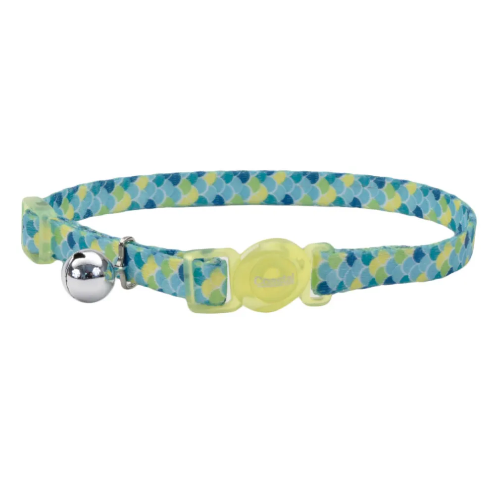 Safe Cat By Coastal Leashes & Collars | Leashes & Collars^Safe Cat Fashion Adjustable Breakaway Collar, Lime Teal Scales, 3/8-in x 8-in-12-in