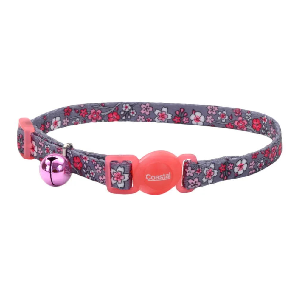 Safe Cat By Coastal Leashes & Collars | Leashes & Collars^Safe Cat Fashion Adjustable Breakaway Collar, Pink Cherry Blossoms, 3/8-in x 8-in-12-in