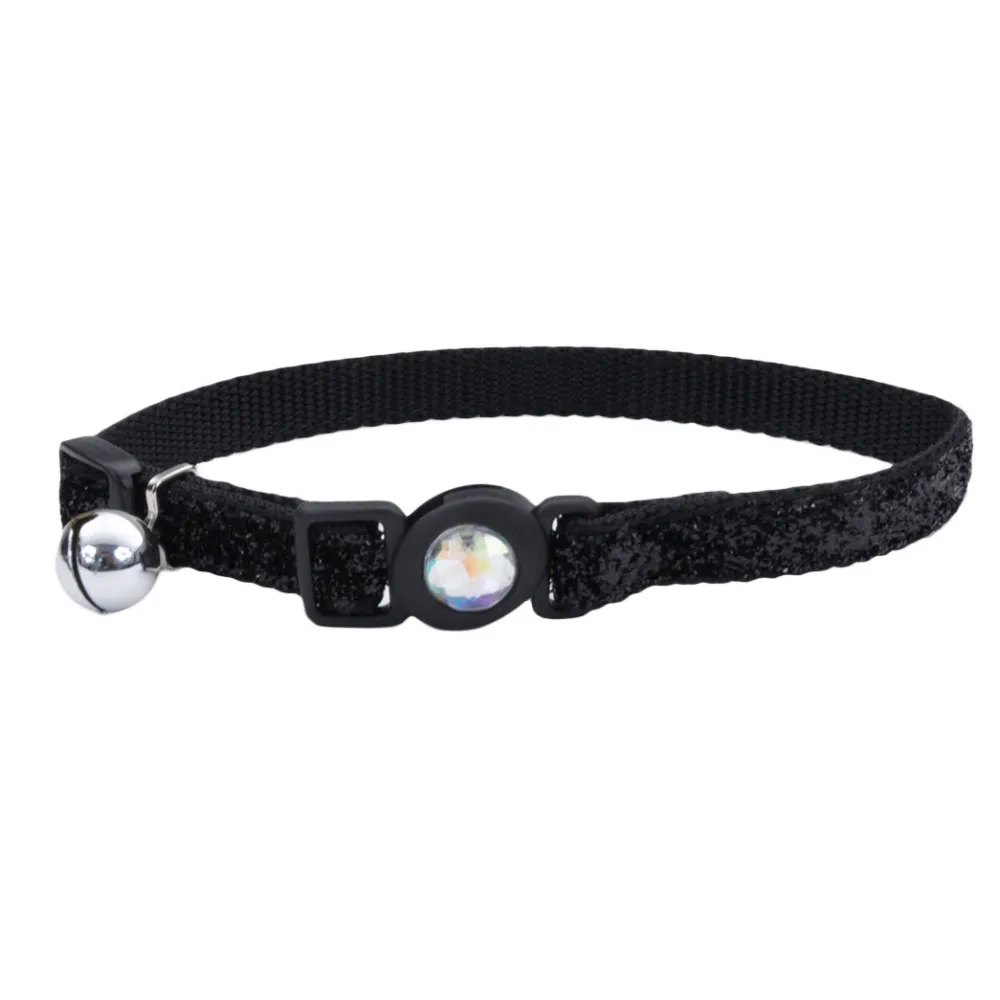 Safe Cat By Coastal Leashes & Collars | Leashes & Collars^Safe Cat Jeweled Buckle Adjustable Breakaway Cat Collar with Glitter Overlay, Black, 3/8-in x 8-in-12-in