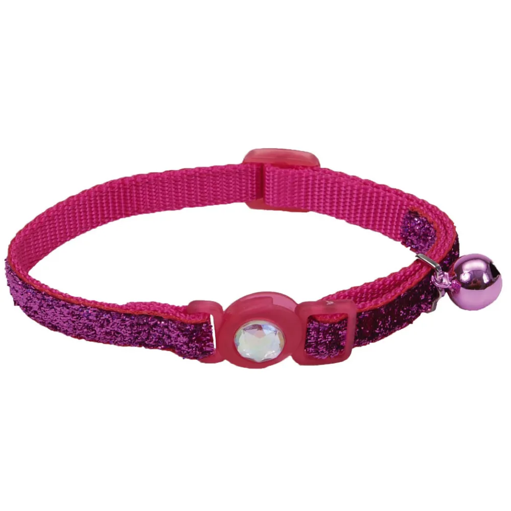 Safe Cat By Coastal Leashes & Collars | Leashes & Collars^Safe Cat Jeweled Buckle Adjustable Breakaway Cat Collar with Glitter Overlay, Pink, 3/8-in x 8-in-12-in