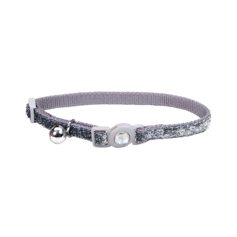 Safe Cat By Coastal Leashes & Collars | Leashes & Collars^Safe Cat Jeweled Buckle Adjustable Breakaway Cat Collar with Glitter Overlay, Silver, 3/8-in x 8-in-12-in
