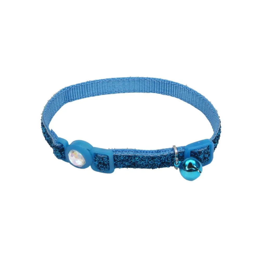 Safe Cat By Coastal Leashes & Collars | Leashes & Collars^Safe Cat Jeweled Buckle Adjustable Breakaway Collar with Glitter Overlay for Cats, Blue Lagoon, 3/8-in x 8-12-in