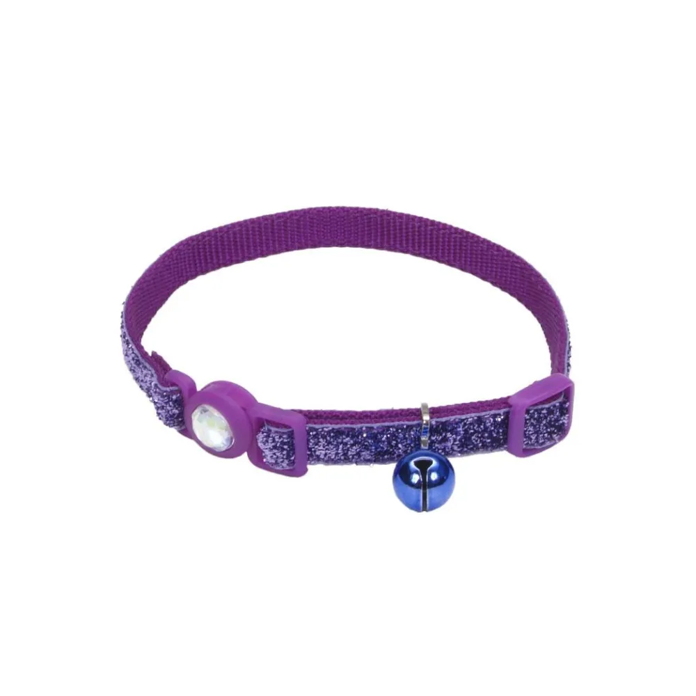 Safe Cat By Coastal Leashes & Collars | Leashes & Collars^Safe Cat Jeweled Buckle with Glitter Overlay Adjustable Breakaway Cat Collar, Purple, 3/8-in x 8-12-in