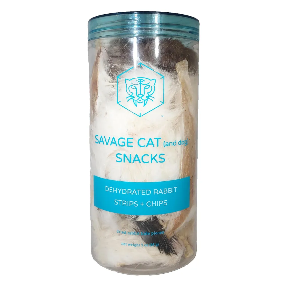 Savage Cat Food Air-Dried & Dehydrated Treats | Air-Dried & Dehydrated Treats^Rabbit Strips + Chips Dehydrated Dog & Cat Treats, 3-oz