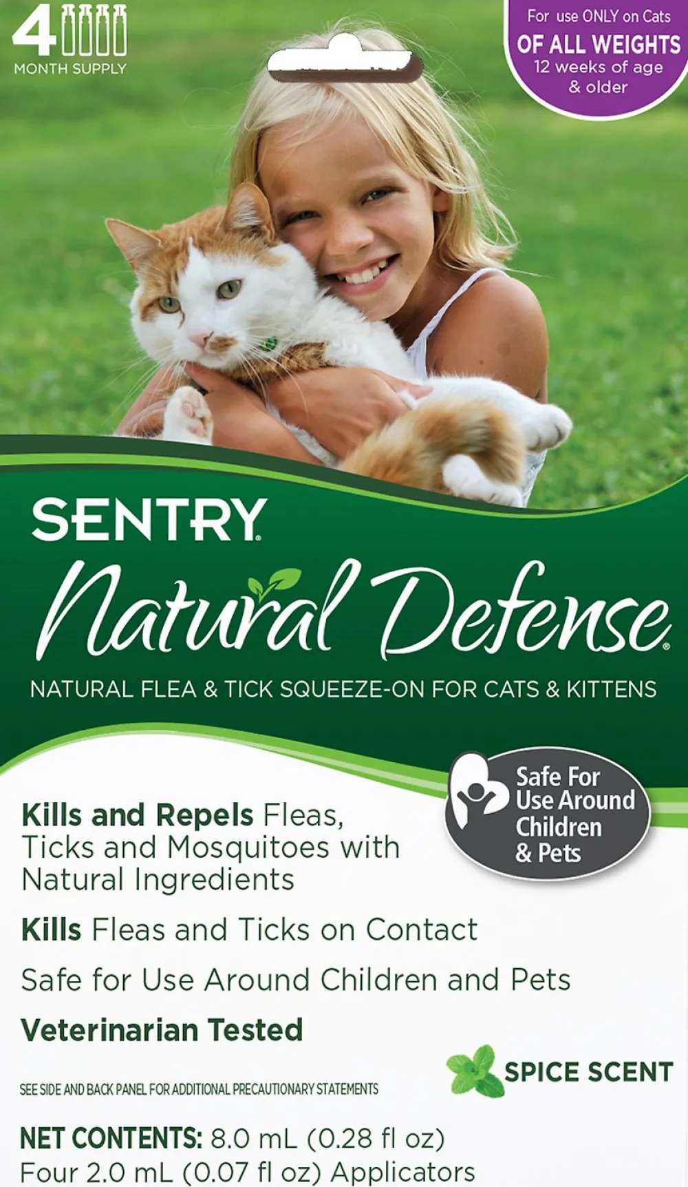 Sentry Flea & Tick | Flea & Tick^Natural Defense Flea & Tick Squeeze-On for Cats & Kittens, 4 treatments