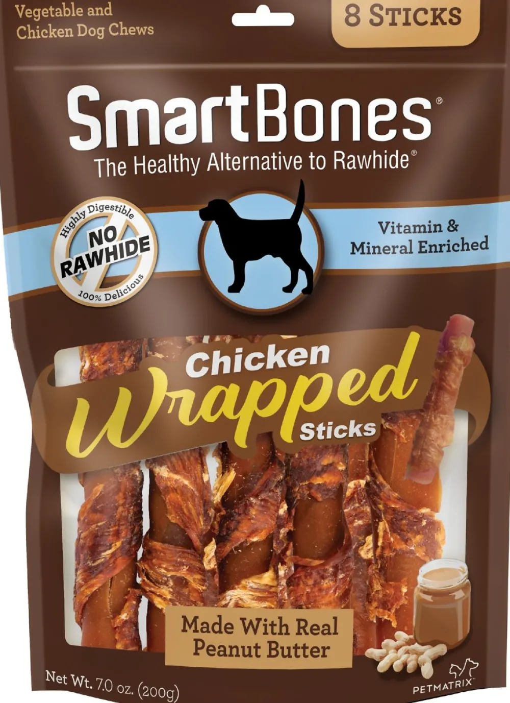 Smartbones Dental & Hard Chews^Chicken Wrapped Sticks Peanut Butter Flavor Dog Treats, 8-count