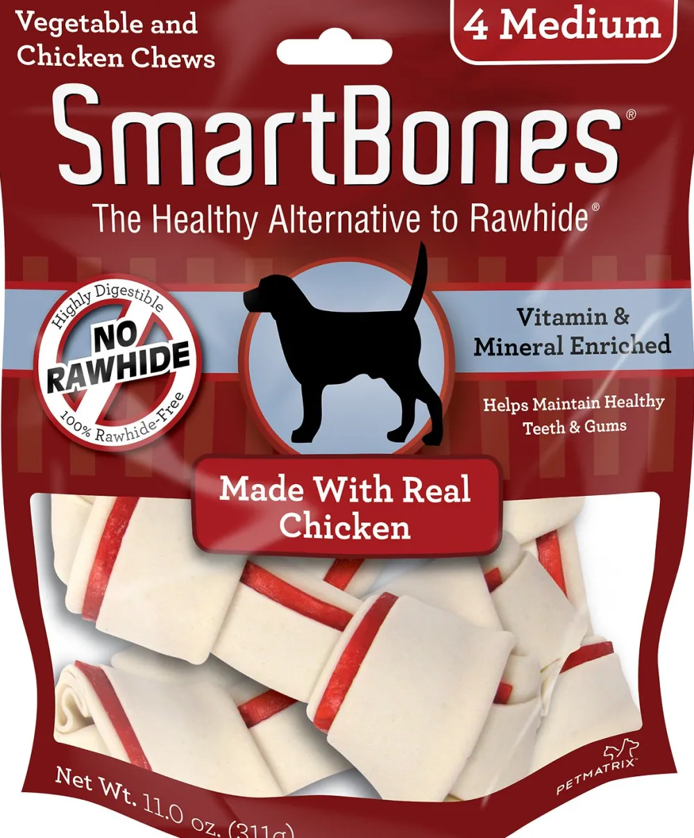 Smartbones Dental & Hard Chews^Medium Chicken Chew Bones Dog Treats, 4 pack