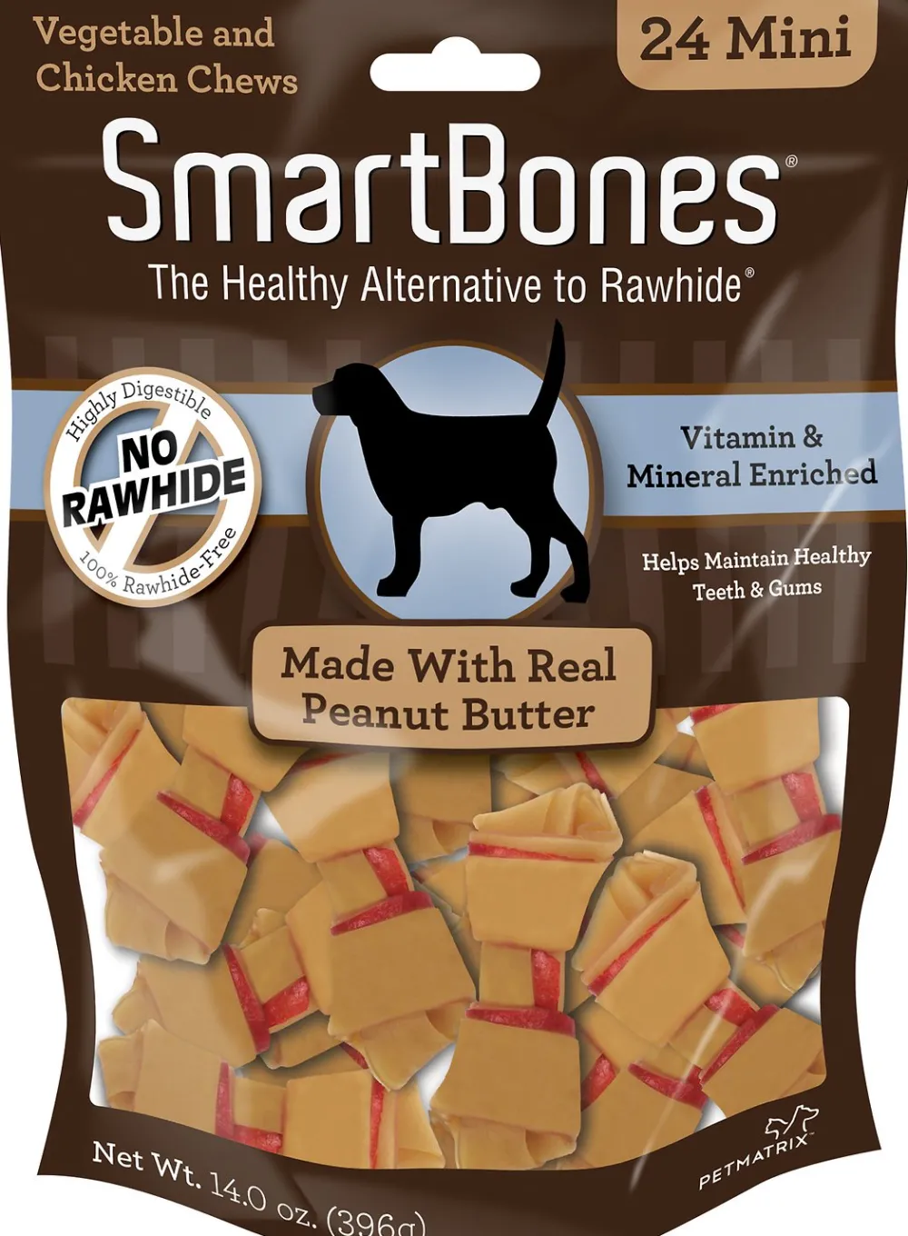 Smartbones Dental & Hard Chews^Mini Peanut Butter Chew Bones Dog Treats, 24-pk