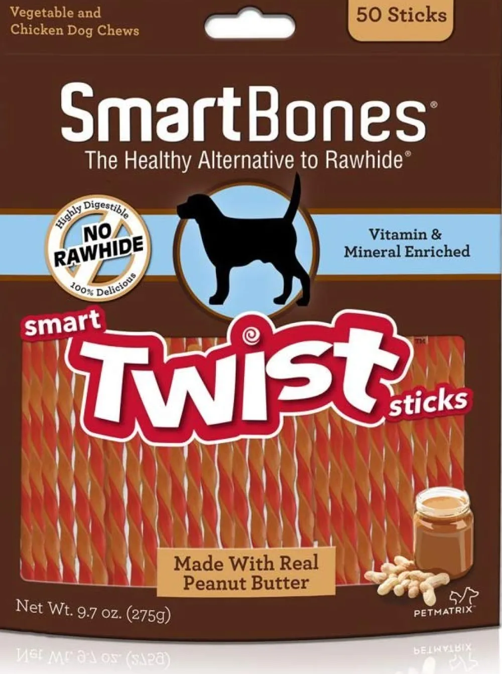 Smartbones Dental & Hard Chews^Smart Twist Sticks with Peanut Butter Dog Treats, 50-count