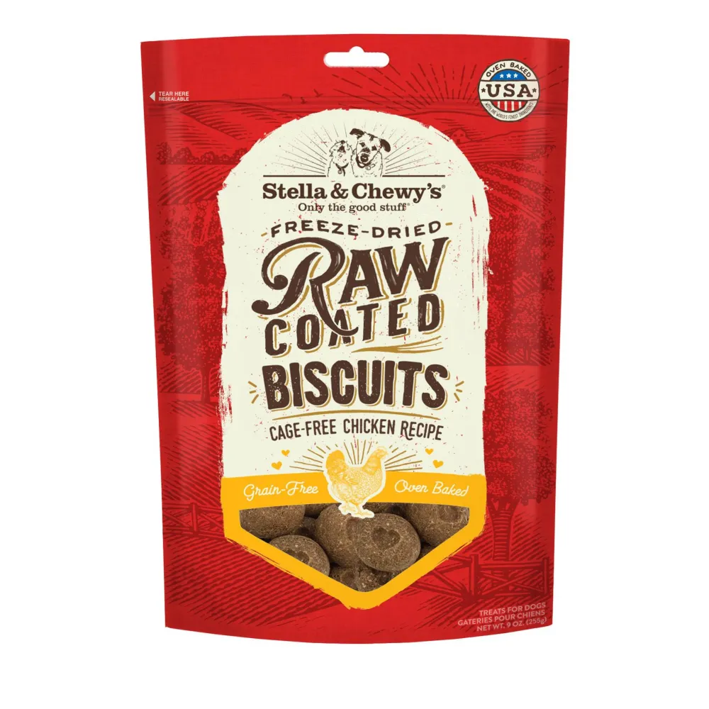 Stella & Chewy's Biscuits & Crunchy Treats^Raw Coated Biscuits Cage-Free Chicken Recipe Dog Treats, 9-oz