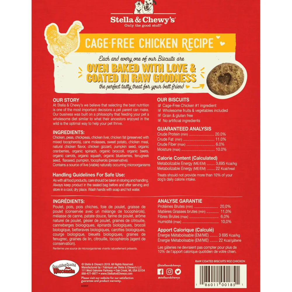 Stella & Chewy's Biscuits & Crunchy Treats^Raw Coated Biscuits Cage-Free Chicken Recipe Dog Treats, 9-oz