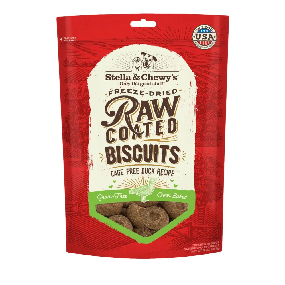 Stella & Chewy's Biscuits & Crunchy Treats^Raw Coated Biscuits Cage-Free Duck Recipe Dog Treats, 9-oz
