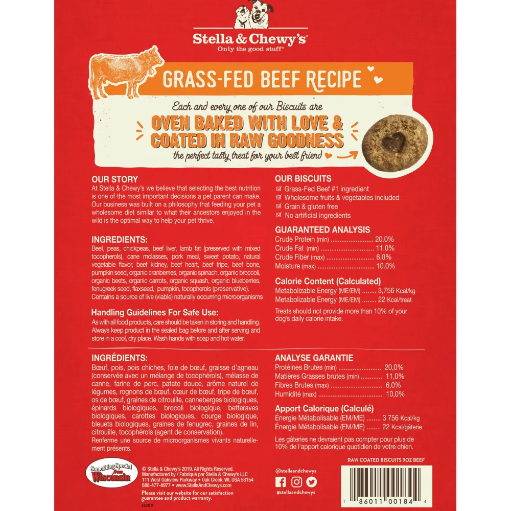 Stella & Chewy's Biscuits & Crunchy Treats^Raw Coated Biscuits Grass-Fed Beef Recipe Dog Treats, 9-oz