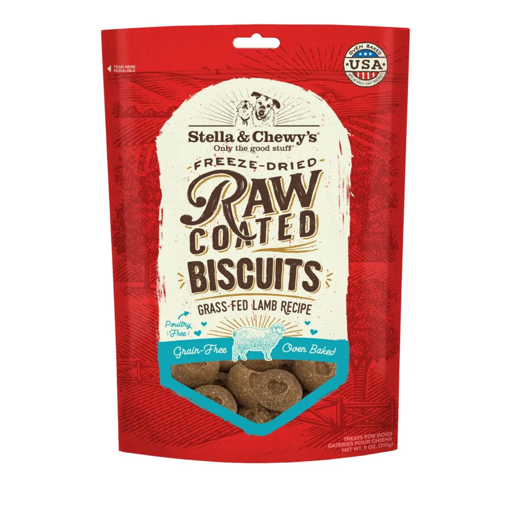 Stella & Chewy's Biscuits & Crunchy Treats^Raw Coated Biscuits Grass-Fed Lamb Recipe Dog Treats, 9-oz