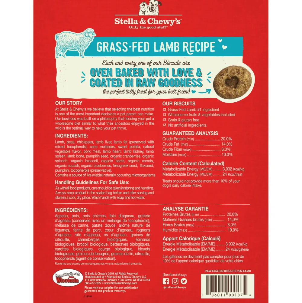 Stella & Chewy's Biscuits & Crunchy Treats^Raw Coated Biscuits Grass-Fed Lamb Recipe Dog Treats, 9-oz