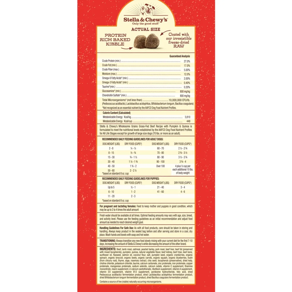 Stella & Chewy's Dry Food^Raw Coated Kibble Wholesome Grains Beef, Pumpkin & Quinoa Dry Dog Food, 3.5-lb