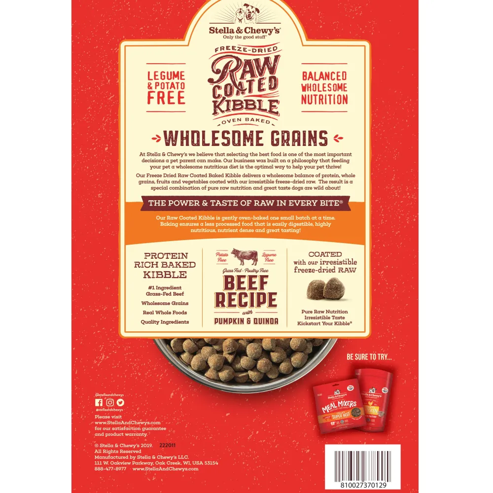 Stella & Chewy's Dry Food^Raw Coated Kibble Wholesome Grains Beef, Pumpkin & Quinoa Dry Dog Food, 3.5-lb