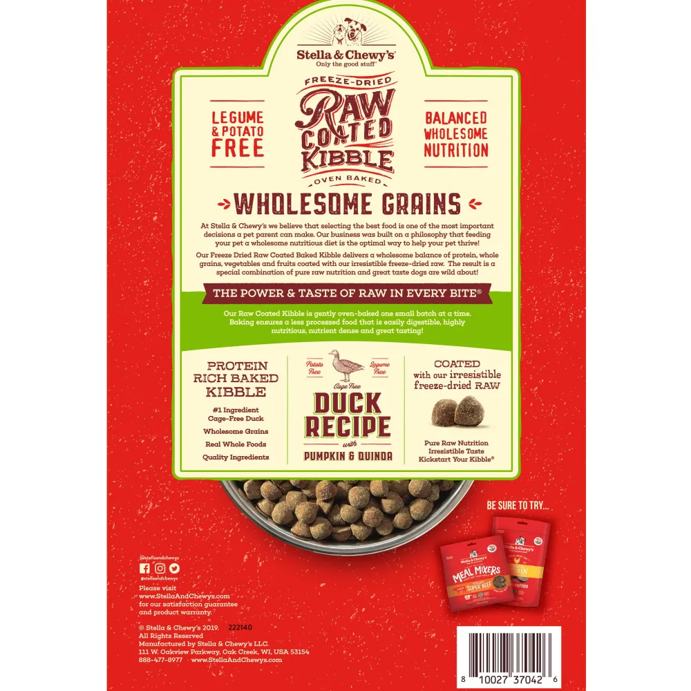 Stella & Chewy's Dry Food^Raw Coated Kibble Wholesome Grains Duck, Pumpkin & Quinoa Dry Dog Food, 3.5-lb