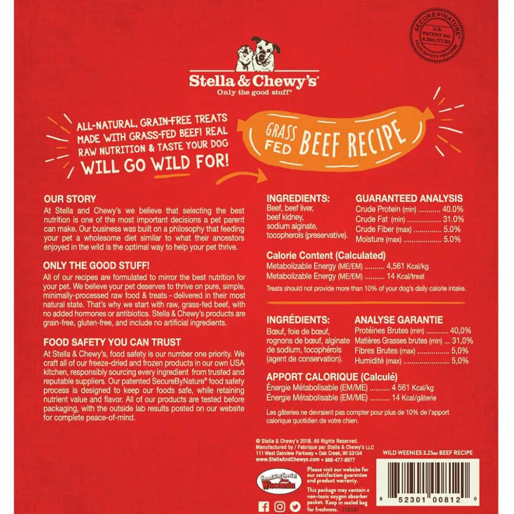 Stella & Chewy's Freeze-Dried Treats^Wild Weenies Grass-Fed Beef Recipe Freeze-Dried Dog Treats, 3.25-oz