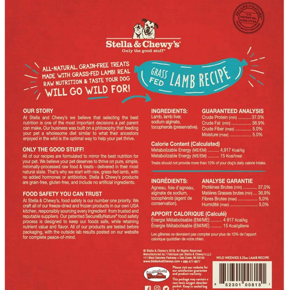 Stella & Chewy's Freeze-Dried Treats^Wild Weenies Grass-Fed Lamb Recipe Freeze-Dried Dog Treats, 3.25-oz