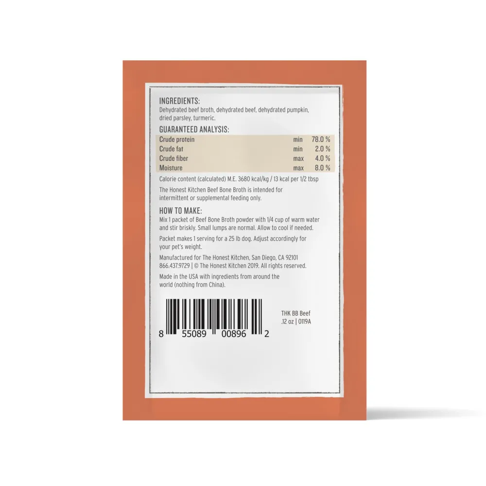 The Honest Kitchen Air-Dried & Dehydrated Treats | Food Toppings^Daily Boosters Instant Beef Bone Broth with Tumeric for Dogs, 0.12-oz