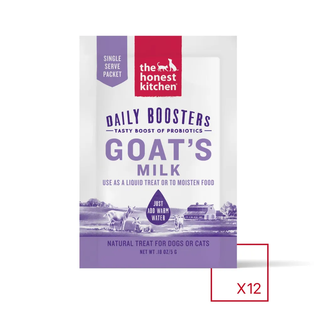 The Honest Kitchen Air-Dried & Dehydrated Treats | Food Toppings^Daily Boosters Instant Goat's Milk with Probiotics for Dogs & Cats, 0.18-oz