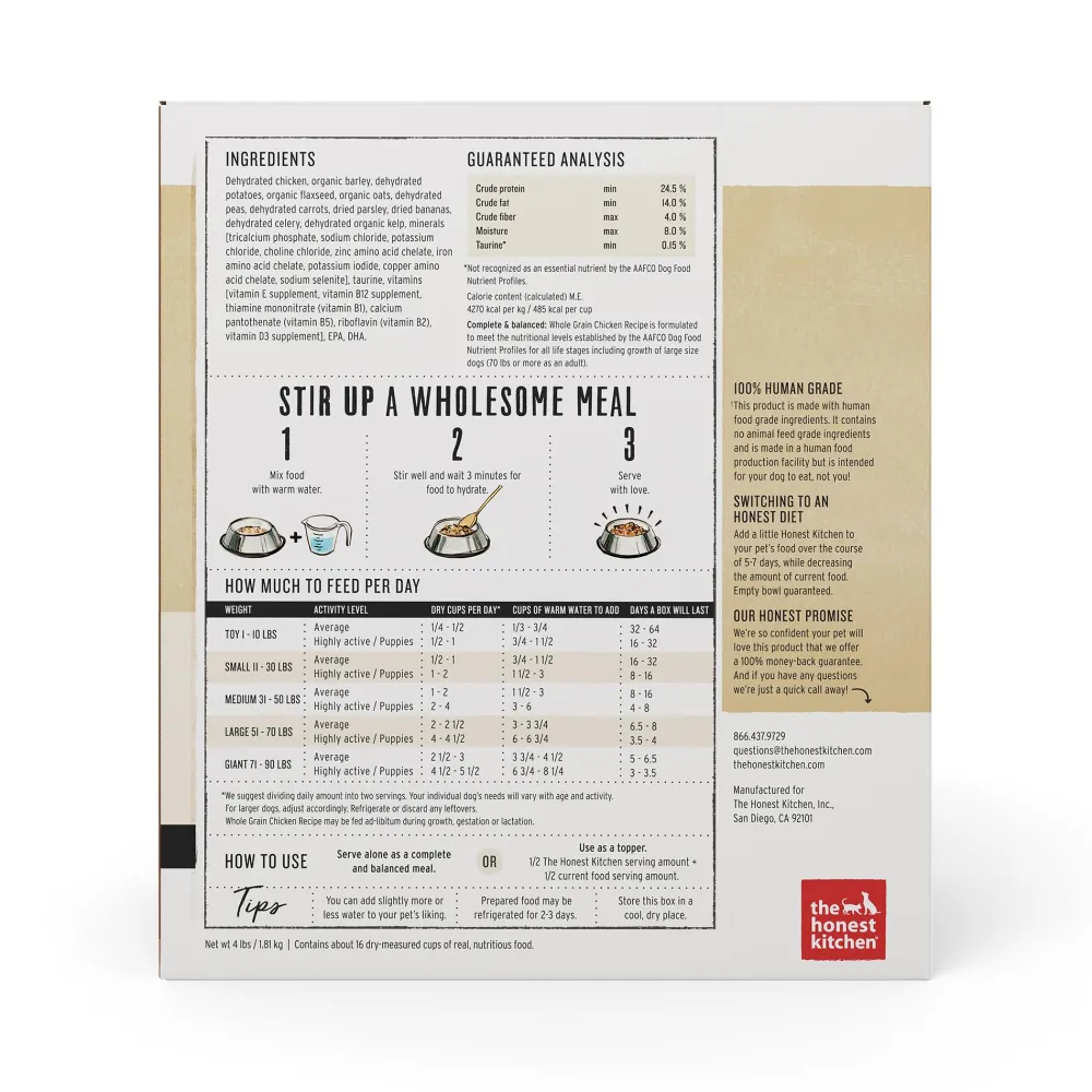 The Honest Kitchen Air-Dried & Dehydrated Food^Whole Grain Chicken Recipe Dehydrated Dog Food, 4-lb box