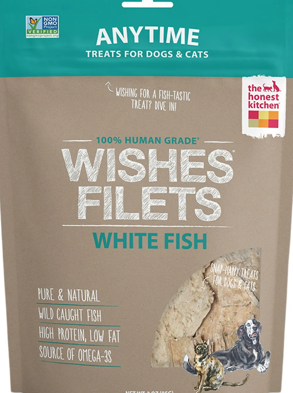 The Honest Kitchen Air-Dried & Dehydrated Treats^Wishes Dehydrated White Fish Filets Dog & Cat Treats, 3-oz