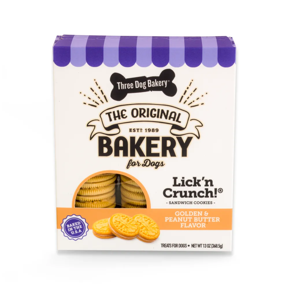 Three Dog Bakery Biscuits & Crunchy Treats^Lick'n Crunch Golden and Peanut Butter Cookies - 13-oz
