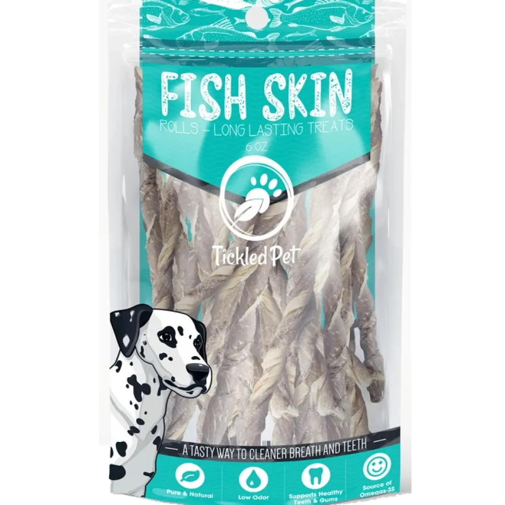 Tickledpet Bully Sticks & Natural Chews^Fish Skin Rolls, 6-oz