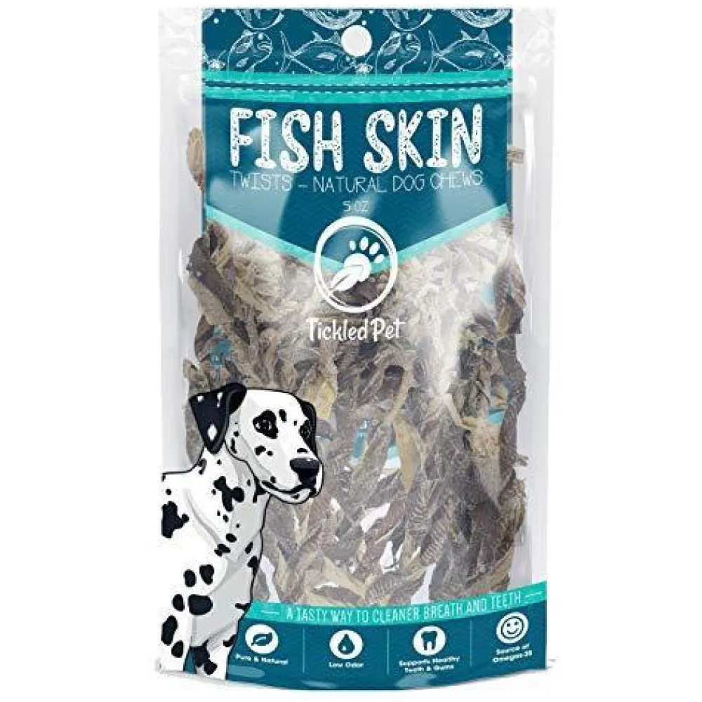 Tickledpet Bully Sticks & Natural Chews^Fish Skin Twists Dog Treats, 5-oz
