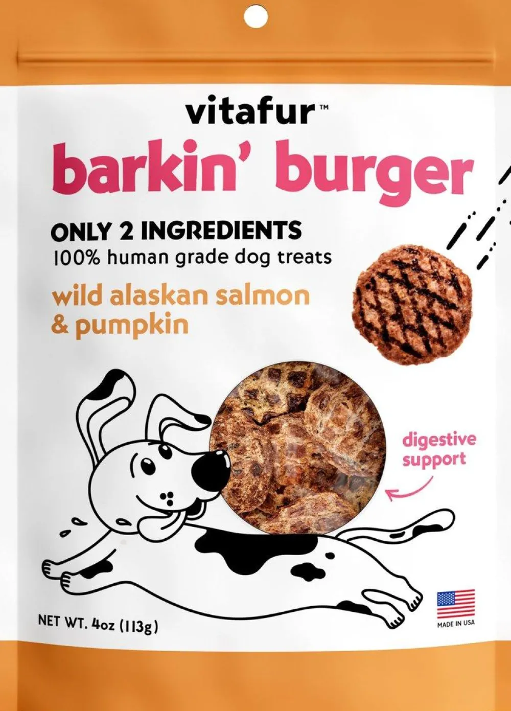 Vitafur Air-Dried & Dehydrated Treats^Barkin' Burger Wild Alaskan Salmon & Pumpkin Dog Treats, 4-oz