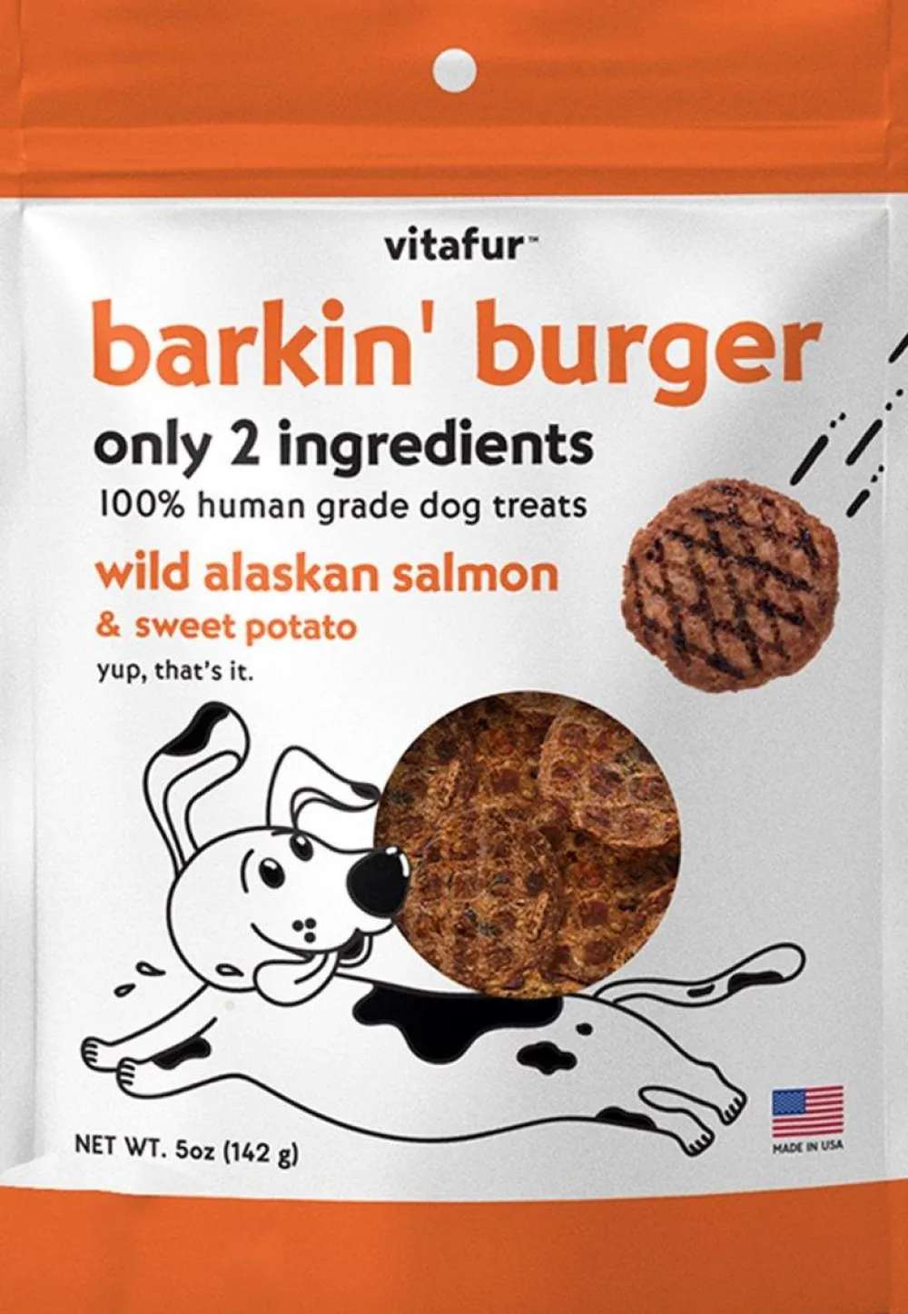Vitafur Air-Dried & Dehydrated Treats^Barkin' Burger Wild Alaskan Salmon & Sweet Potato Dog Treats, 5-oz