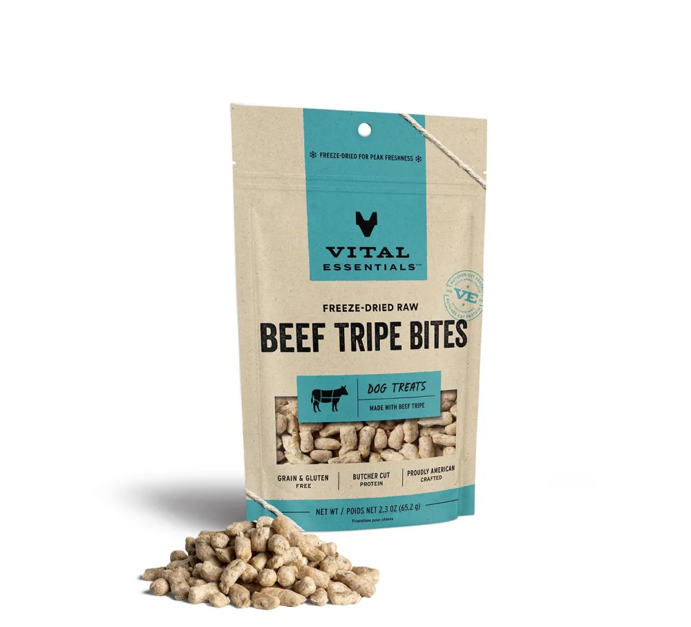 Vital Essentials Freeze-Dried Treats^Beef Tripe Bites Freeze-Dried Raw Dog Treats, 2.3-oz