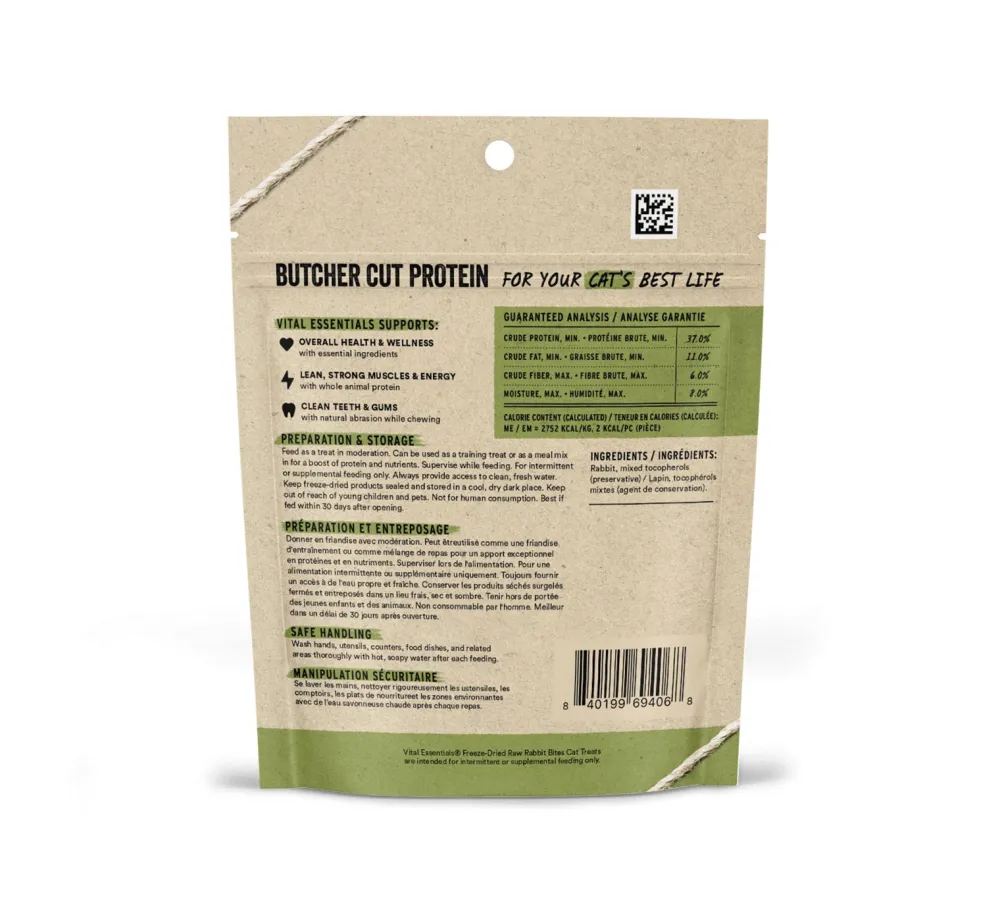 Vital Essentials Freeze-Dried Treats^Rabbit Bites Freeze-Dried Raw Cat Treats, 0.9-oz