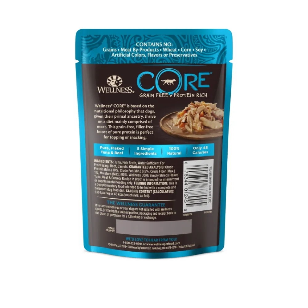 Wellness Food Toppings^CORE Simply Shreds Grain-Free Tuna, Beef & Carrots Wet Dog Food Topper, 2.8-oz