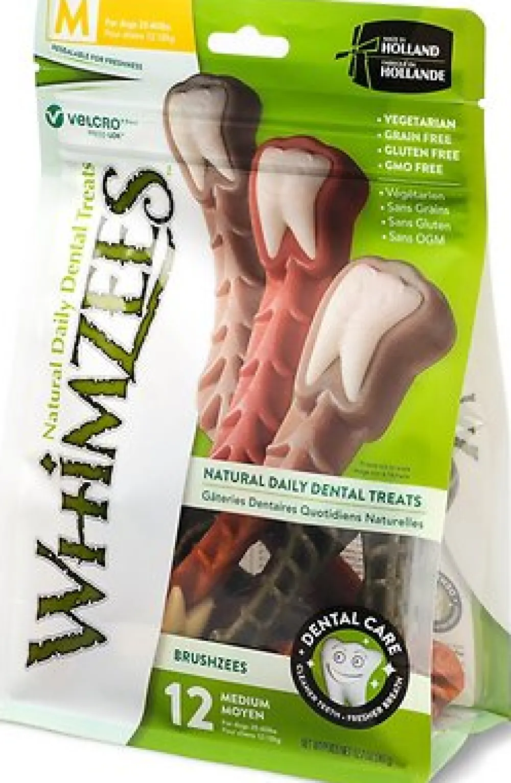 Whimzees Dental & Hard Chews^Brushzees Dental Dog Treats, Medium, 12 count