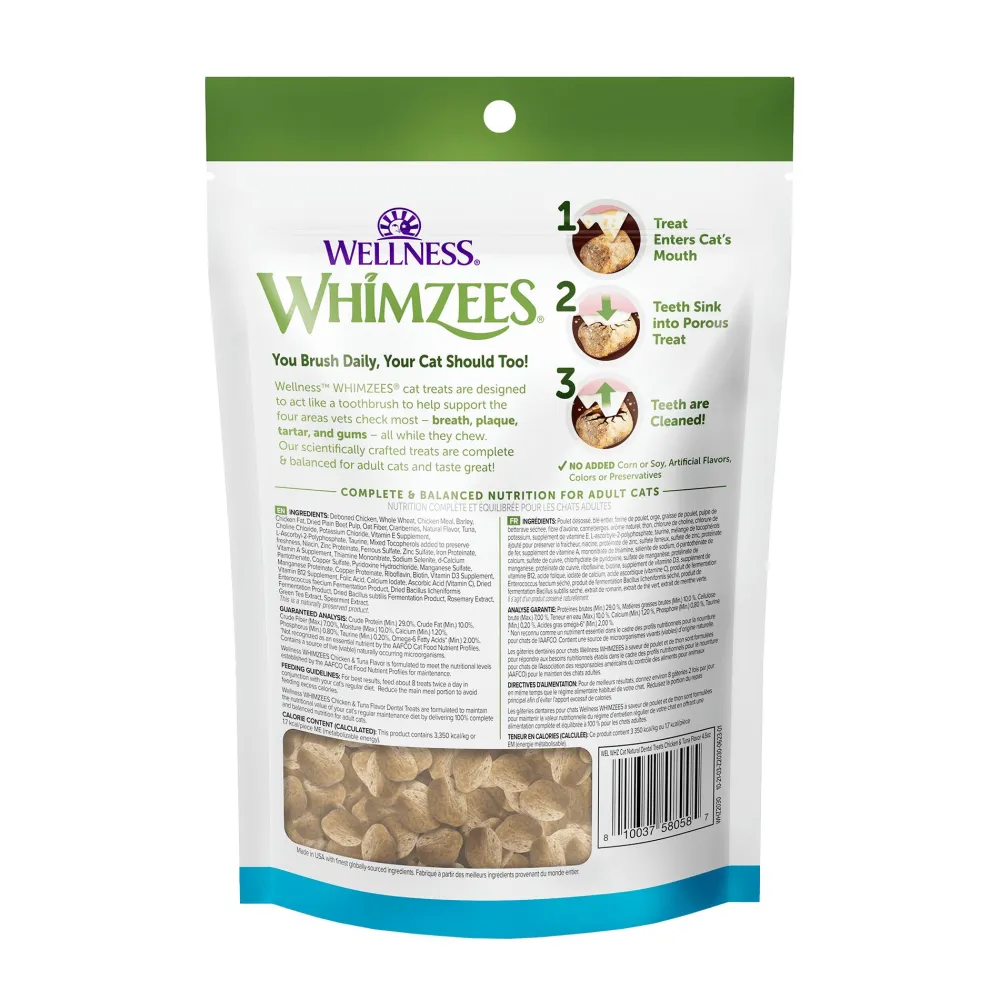 Whimzees Crunchy Treats^Natural Dental Chicken & Tuna Cat Treats, 2-oz