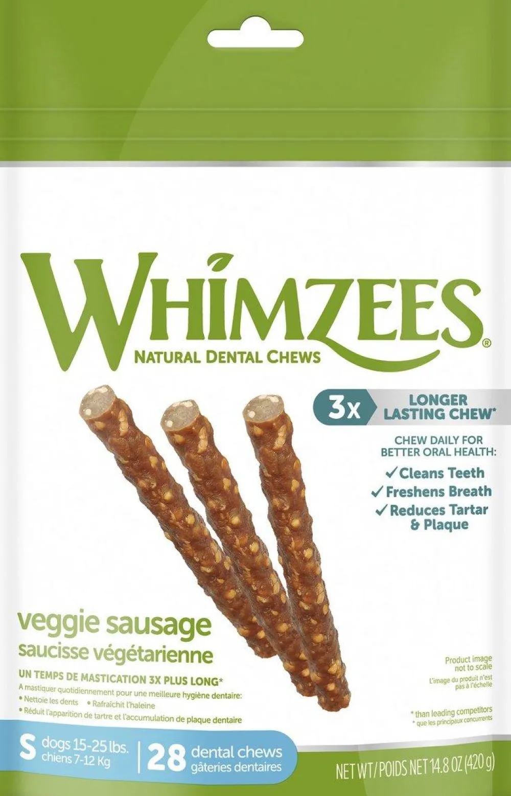Whimzees Dental & Hard Chews^Veggie Sausage Chews Packaged Dental Dog Treats, Small, 28-count