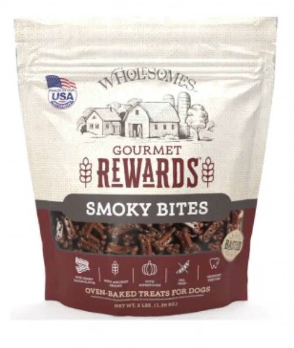 Wholesomes Biscuits & Crunchy Treats^Gourmet Rewards Smoky Bites with Bacon Dog Treats, 3-lb