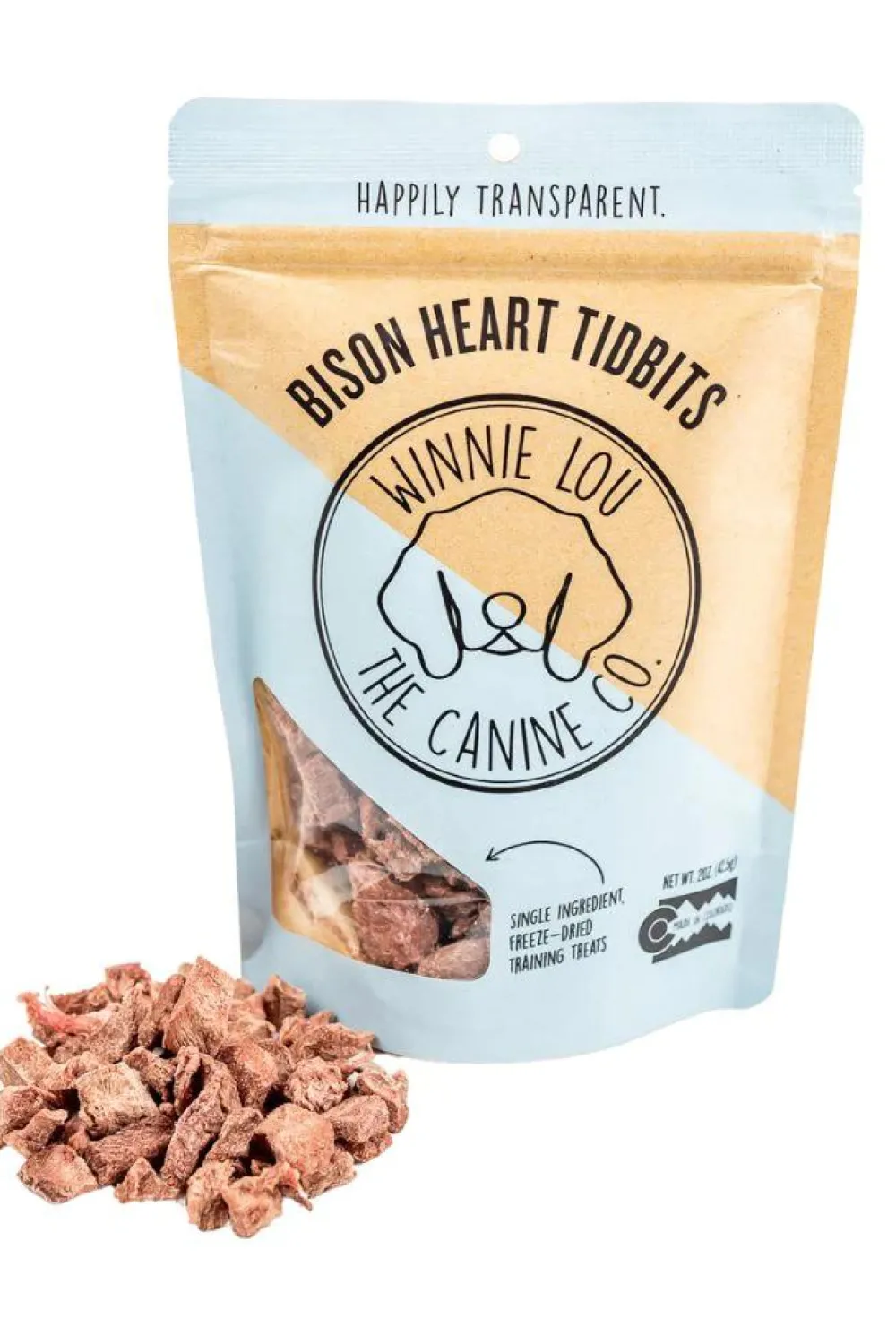 Winnie Lou The Canine Co. Freeze-Dried Treats^Bison Heart Tidbits Freeze-Dried Dog Treats, 2-oz