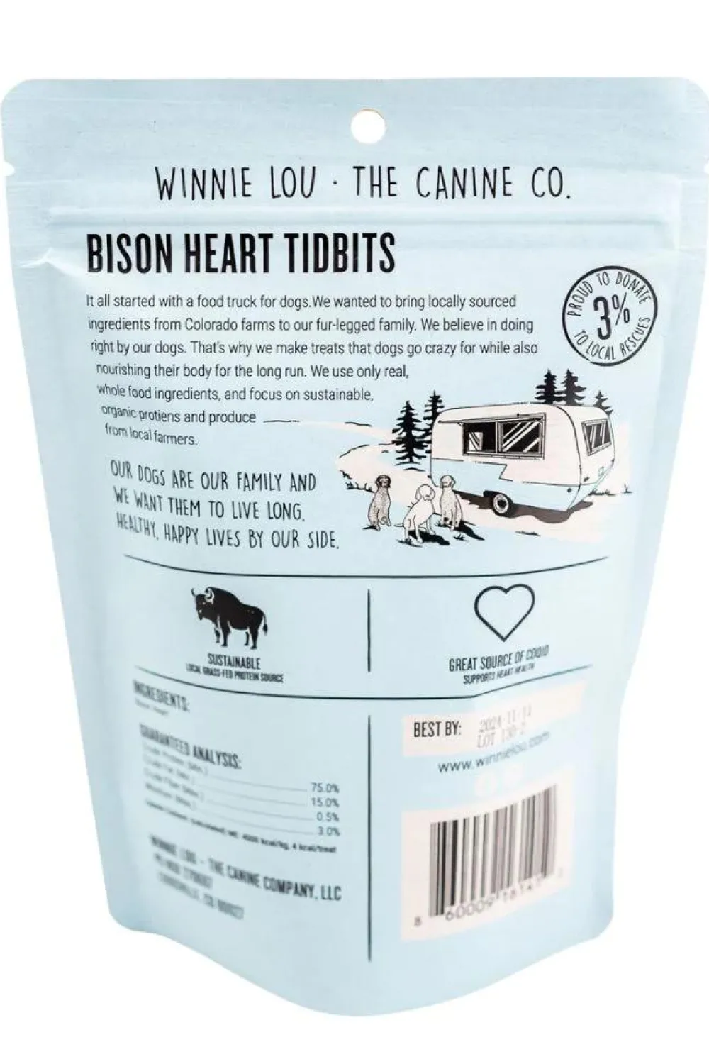 Winnie Lou The Canine Co. Freeze-Dried Treats^Bison Heart Tidbits Freeze-Dried Dog Treats, 2-oz