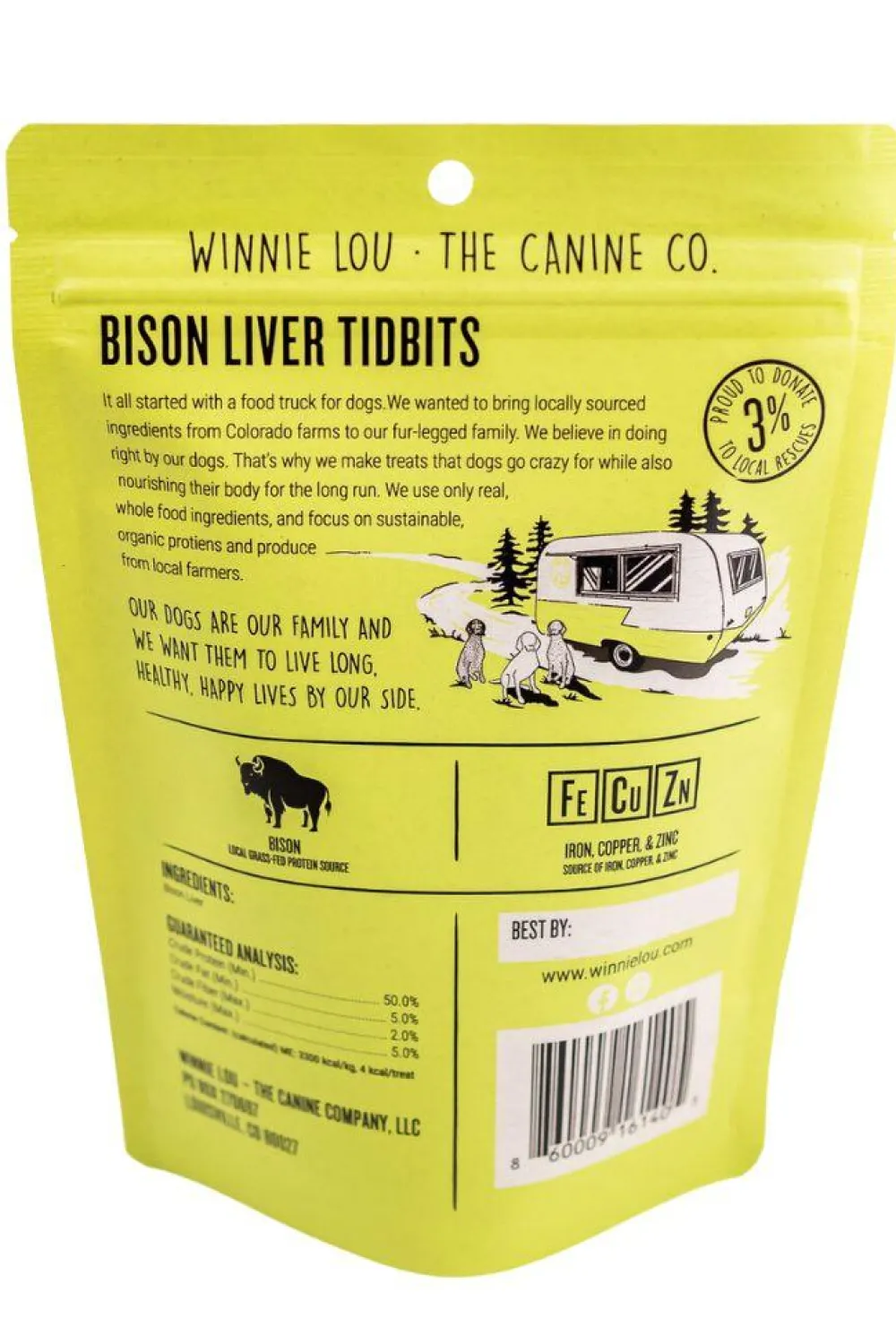 Winnie Lou The Canine Co. Freeze-Dried Treats^Bison Liver Tidbits Dog Treats, 2-oz